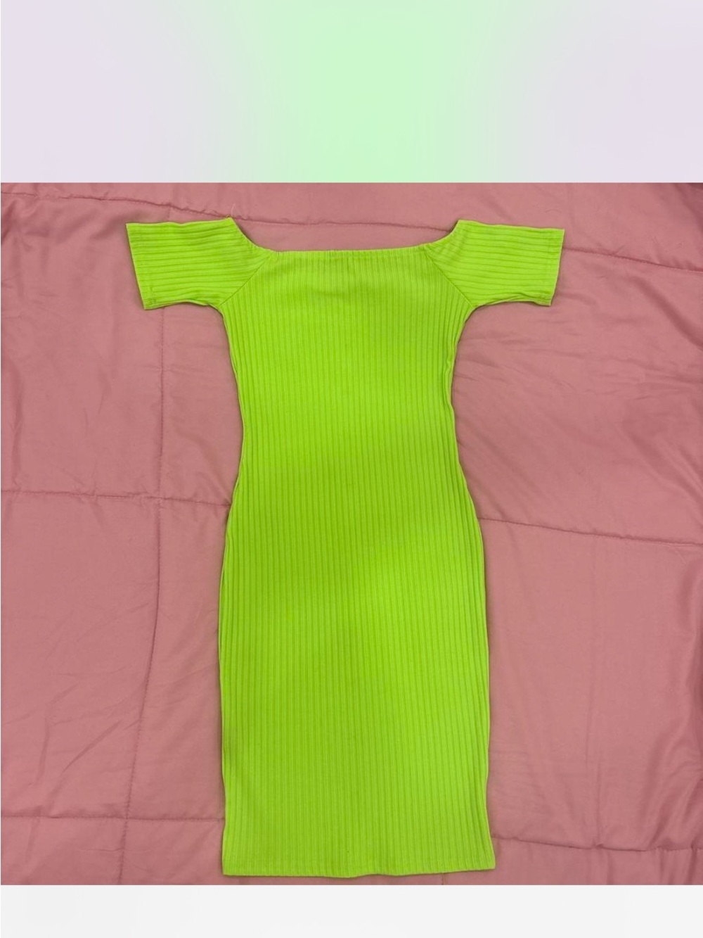 Love Neon Green Ribbed Button-Front Off-Shoulder Dress - Picture 2 of 3
